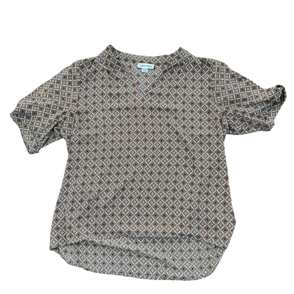 Calvin Klein women’s size large Brown and White Diamond Pattern Top